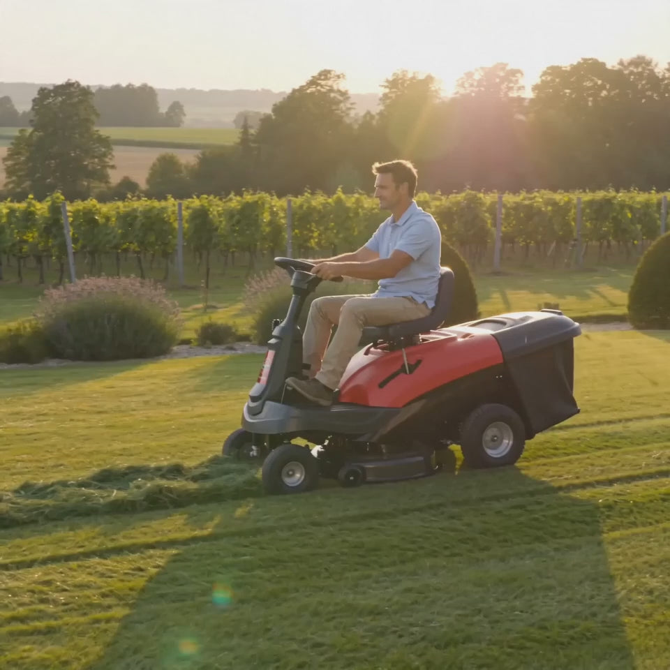 Tracteur tondeuse Loncin en action